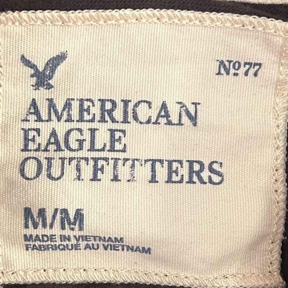 American Eagle Rugby Polo Shirt Brown Stripe Applique 2 Varsity Y2K Preppy M - Picture 4 of 4